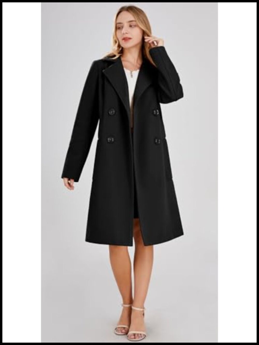 Women's Wool Blend Double Breasted Mid-Long Pea Coat Knee Length Winter - Picture 3 of 6